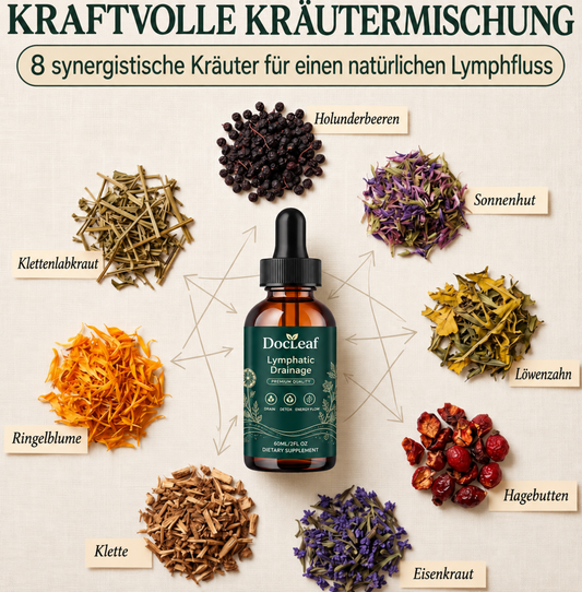 Lymphdrainage Tropfen 60 ml – Pflanzliche Formel mit 8 Kräutern – Alkoholfrei & Vegan