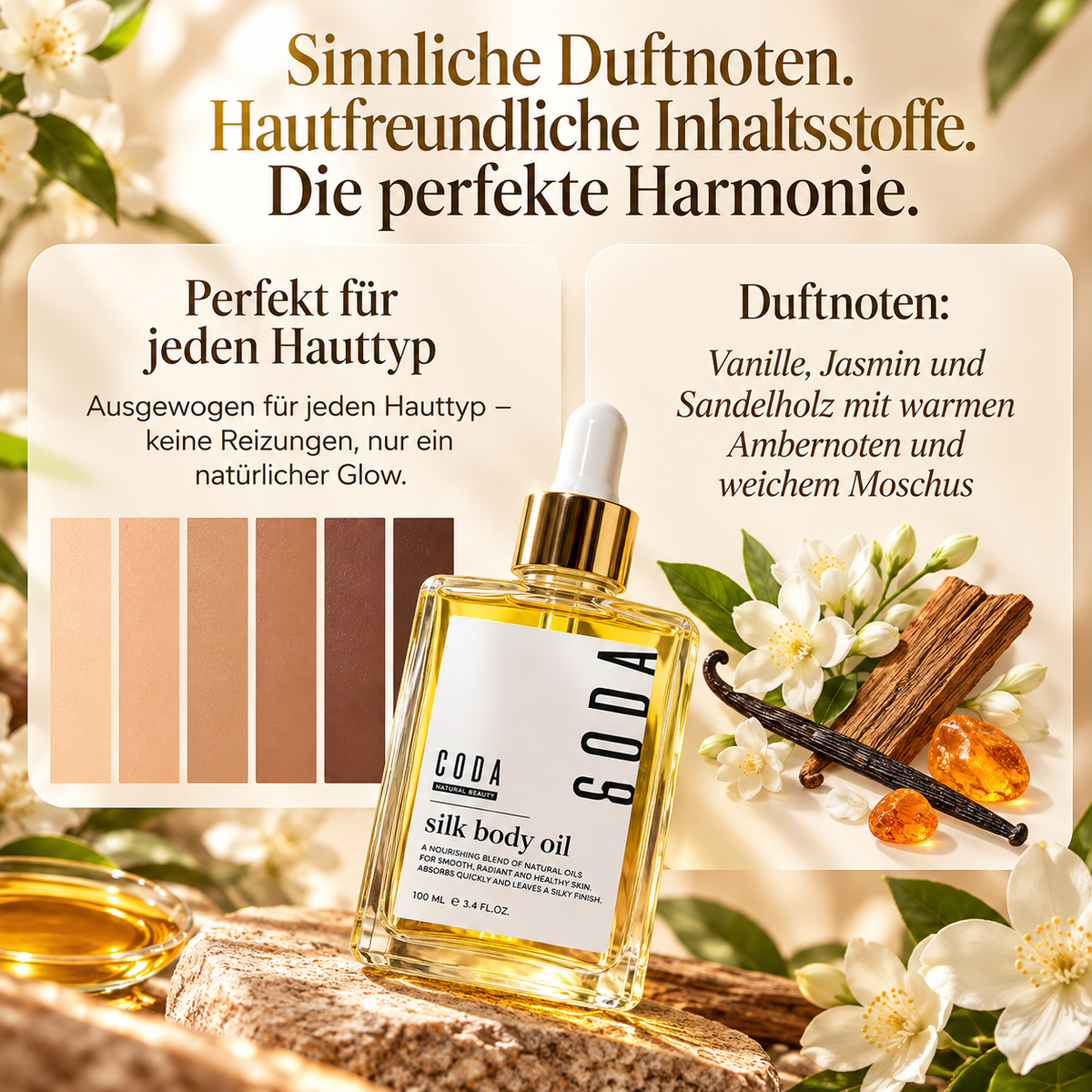 GODA Silk Body Oil – Feuchtigkeitsspendendes Körperöl mit sinnlichem Duft – 50 ml