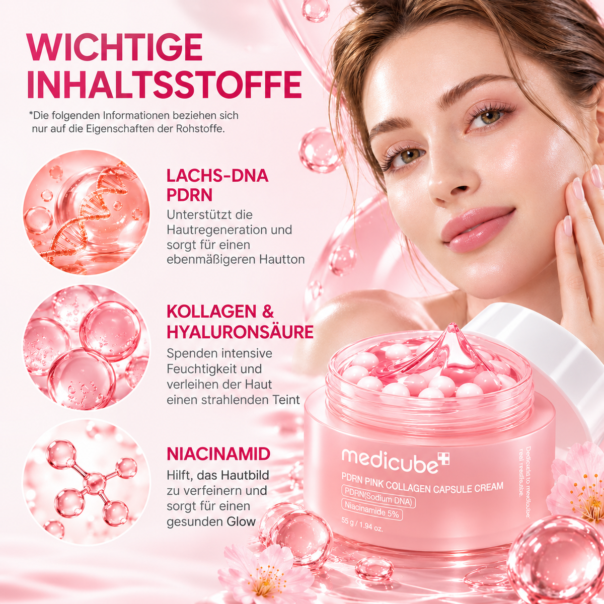 PDRN Pink Collagen Kapselcreme – Gesichtscreme mit Lachs-DNA, Niacinamid & Hyaluronsäure – 55 g