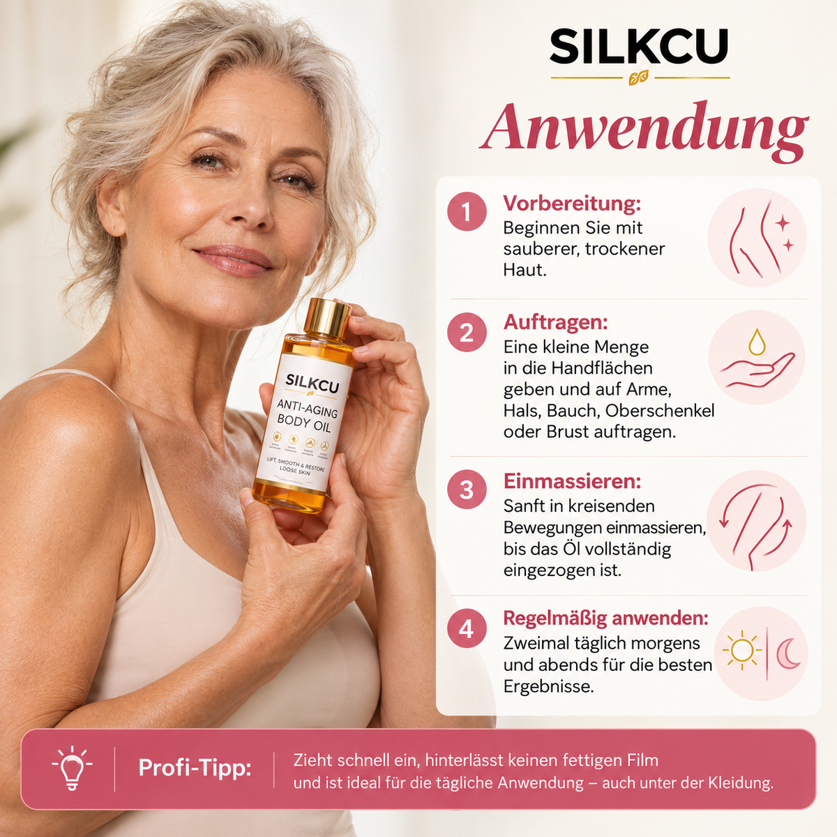 Hautstraffendes Körperöl gegen trockene & reif wirkende Haut – Anti-Aging Pflegeöl, 100 ml