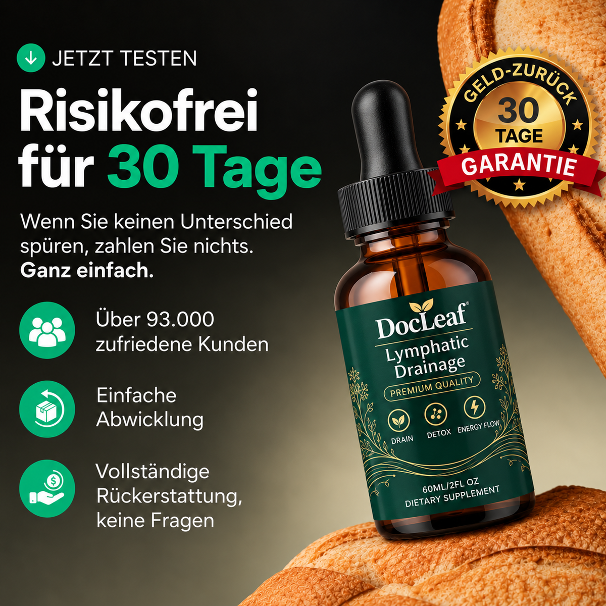 Lymphdrainage Tropfen 60 ml – Pflanzliche Formel mit 8 Kräutern – Alkoholfrei & Vegan