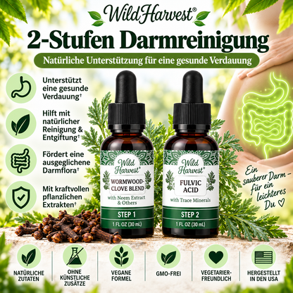 Wermut & Nelken Tropfen mit Fulvinsäure & Spurenelementen – 2-Stufen-Kräuterkomplex, 2 × 30 ml