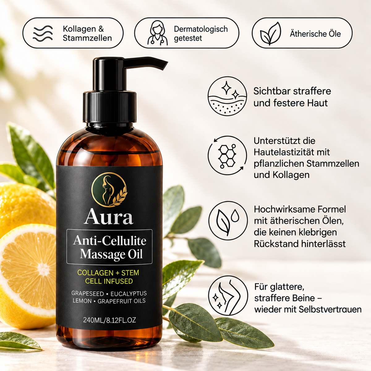 Anti-Cellulite-Massageöl – Straffendes Körperöl 240ml | Body For Us