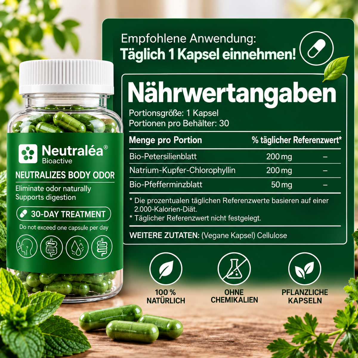 Natürliche Anti-Geruch Ergänzung – Unterstützung für Körper- & Atemfrische | Neutralea™