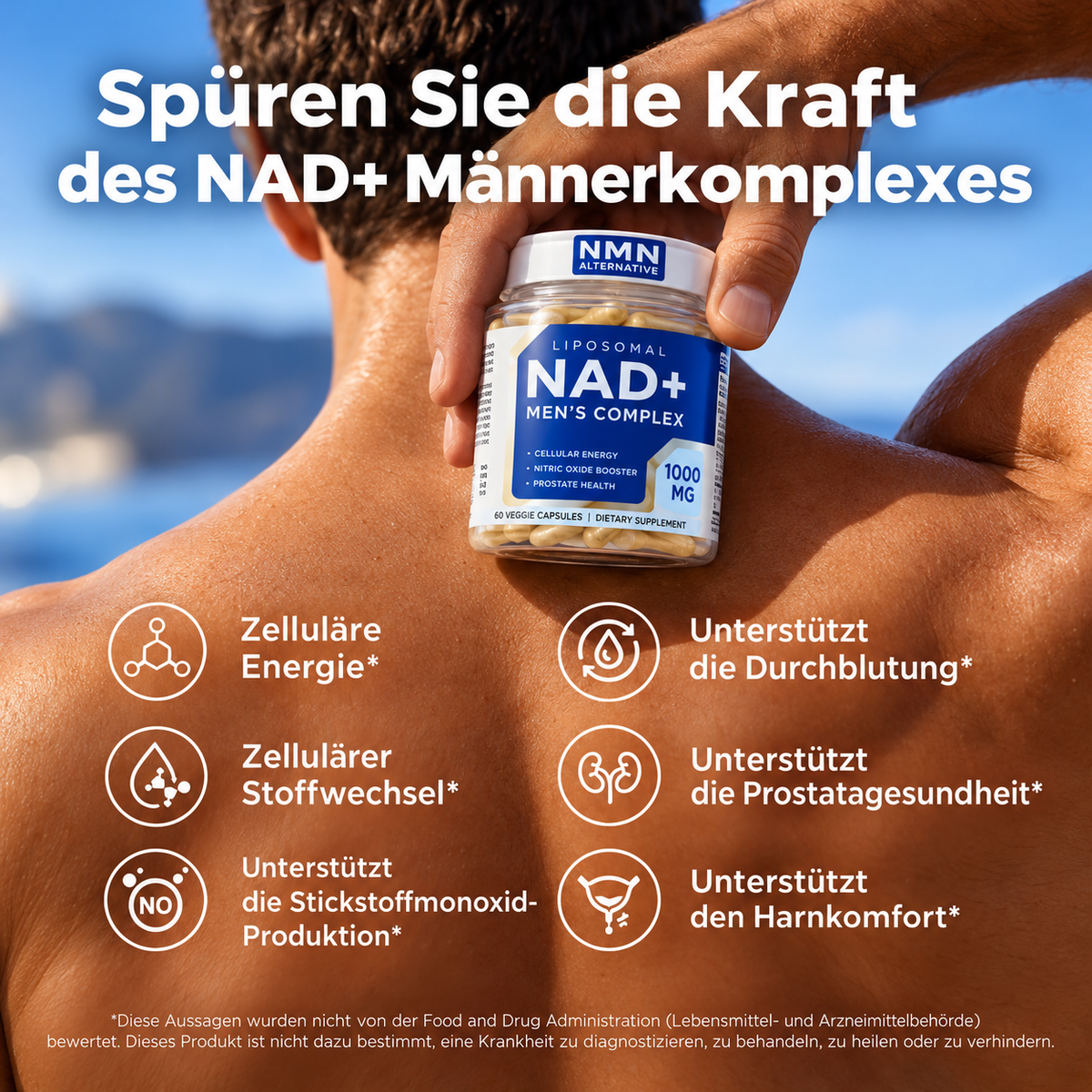 Liposomales NAD+ Männer-Komplex 1000 mg – Mit Zink, Q10 & Resveratrol – 60 Kapseln