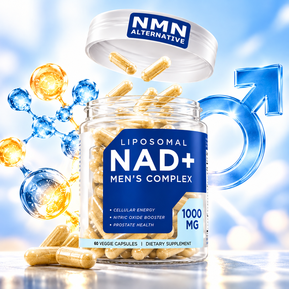 Liposomales NAD+ Männer-Komplex 1000 mg – Mit Zink, Q10 & Resveratrol – 60 Kapseln
