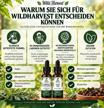 Wermut & Nelken Tropfen mit Fulvinsäure & Spurenelementen – 2-Stufen-Kräuterkomplex, 2 × 30 ml