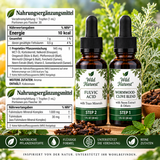 Wermut & Nelken Tropfen mit Fulvinsäure & Spurenelementen – 2-Stufen-Kräuterkomplex, 2 × 30 ml